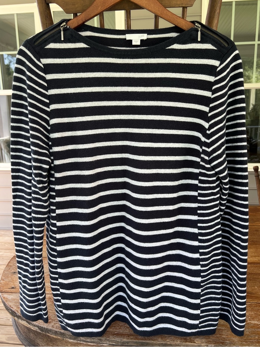 J. Jill Women's Striped Nautical Sweater Navy Blue White Zipper Detail Small